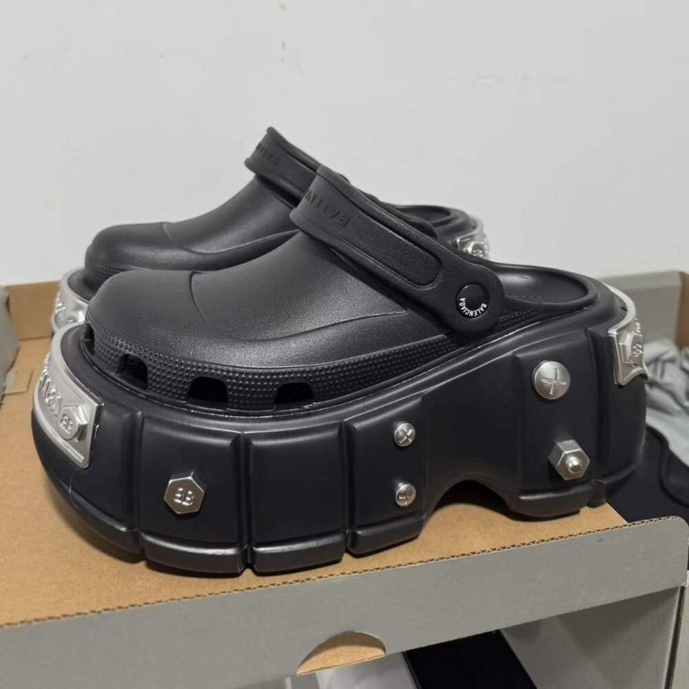 Balenciaga women's black platform crocs sandals